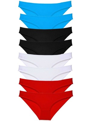 Store Mania Ieg™ 8 Adet Süper Eko Set Likralı Kadın Slip Külot Siyah Kırmızı Beyaz Mavi