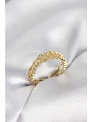 Store Mania Ieg™ Gold Renk Minimal Yıldızlı Model Kadın Yüzük