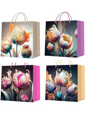 Store Mania Ieg™ Büyük Boy Lale Desenli Karton Hediye Çantası