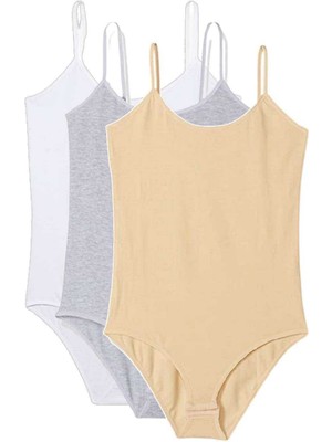 Store Mania Ieg™ 3 Adet Ip Askılı Kadın Çıtçıtlı Body Beyaz Gri Ten