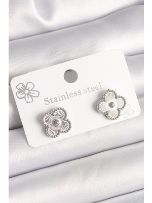 Store Mania Ieg™ Pirinç Gümüş Renk Işlemeli Yonca Model Kadın Küpe