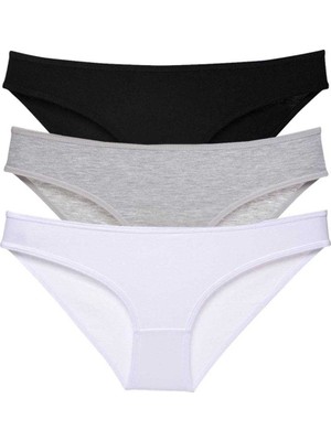 Store Mania Ieg™ 3 Adet Süper Eko Set Likralı Kadın Slip Külot Siyah Gri Beyaz
