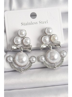 Store Mania Ieg™ Pirinç Gümüş Renk Sallantı Incili Çapa Model Kadın Küpe