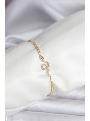 Store Mania Ieg™ Yılan Model Zirkon Taşlı Gold Renk Pirinç Su Yolu Kadın Bileklik