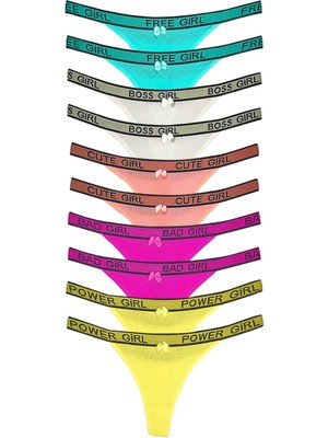 Store Mania Ieg™ 10 Adet Beli Yazılı Pamuk Kadın Tanga String Külot