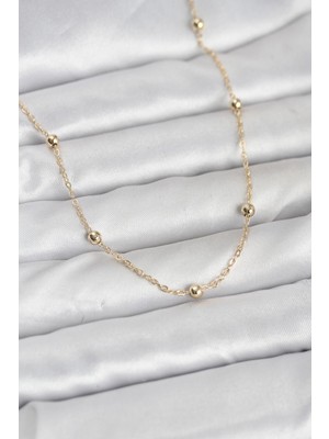 Store Mania Ieg™ cm 14K Gold Renk Pirinç Top Zincirli 60 cm Kadın Kolye