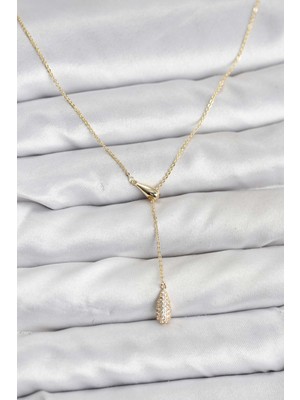 Store Mania Ieg™ Pirinç Gold Renk Asansörlü Damla Model Kadın Kolye