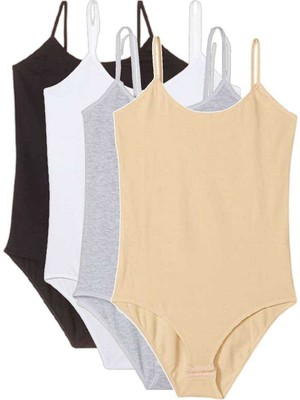 Store Mania Ieg™ 4 Adet Ip Askılı Kadın Çıtçıtlı Body Siyah Beyaz Gri Ten