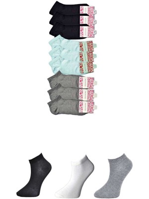 Store Mania Ieg™ Siyah Gri ve Beyaz Kadın Bilek Çorap 9 Çift