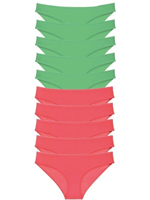 Store Mania Ieg™ 10 Adet Eko Set Likralı Kadın Slip Külot Yeşil Fuşya