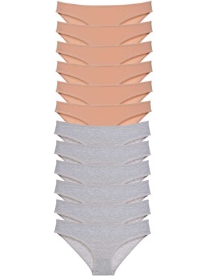 Store Mania Ieg™ 12 Adet Süper Eko Set Likralı Kadın Slip Külot Ten Gri