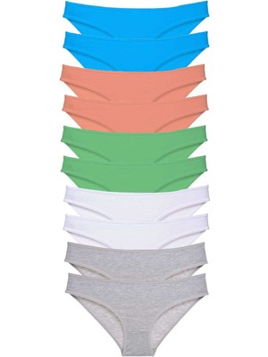 Store Mania Ieg™ 10 Adet Süper Eko Set Likralı Kadın Slip Gri Beyaz Pudra Yeşil Mavi