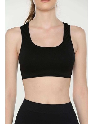 Store Mania Ieg™ Elite Life Geniş Askılı Kadın Destekli Sporcu Büstiyer Siyah Sütyen 777