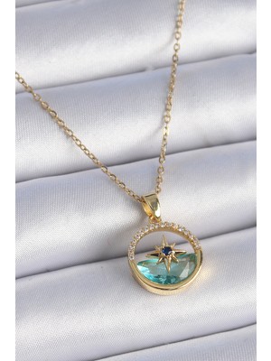 Store Mania Ieg™ 316L Çelik Zincir Gold Renk Zirkon Taşlı Deniz Görünüm Kutup Yıldız Model Kadın Koly