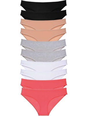 Store Mania Ieg™ 10 Adet Süper Eko Set Likralı Kadın Slip Külot Siyah Ten Gri Beyaz Fuşya