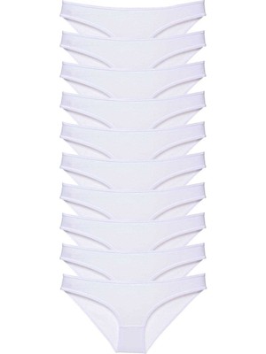 Store Mania Ieg™ 10 Adet Süper Eko Set Likralı Kadın Slip Külot Beyaz