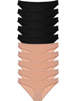 Store Mania Ieg™ 10 Adet Süper Eko Set Likralı Kadın Slip Külot Siyah Ten