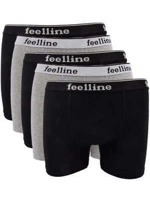 Store Mania Ieg™ 5 Adet Feelline Siyah ve Gri Pamuklu Doğal Likralı Erkek Boxer