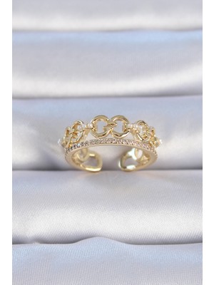 Store Mania Ieg™ Pirinç Gold Renk Zirkon Taşlı Inci Detay Kadın Yüzük