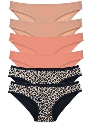 Store Mania Ieg™ 6 Adet Likralı Kadın Slip Külot Leopar Ten Pudra