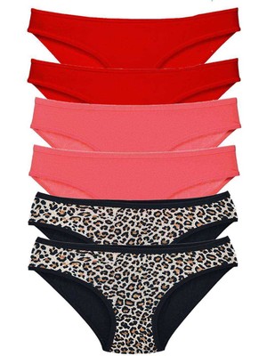 Store Mania Ieg™ 6 Adet Likralı Kadın Slip Külot Leopar Kırmızı Fuşya