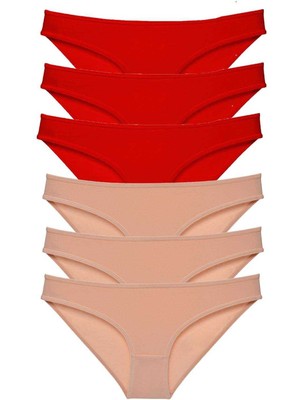 Store Mania Ieg™ 6 Adet Eko Set Likralı Kadın Slip Külot Kırmızı Ten