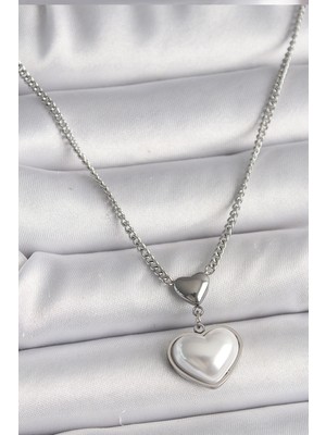 Store Mania Ieg™ 316L Çelik Gümüş Renk Zincir 3D Kalp Model Kadın Kolye