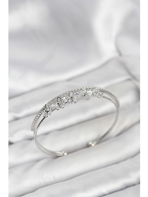 Store Mania Ieg™ Çiçek Model Pirinç Gümüş Renk Kadın Bileklik