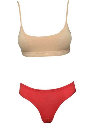 Store Mania Ieg™ Pedli Ip Askılı Yarım Atlet Büstiyer Külot Takım Ten Kırmızı