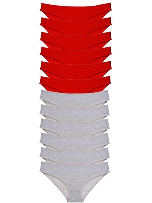 Store Mania Ieg™ 12 Adet Eko Set Likralı Kadın Slip Külot Kırmızı Gri