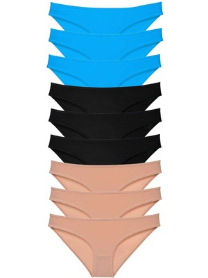 Store Mania Ieg™ 9 Adet Süper Eko Set Likralı Kadın Slip Külot Siyah Ten Mavi