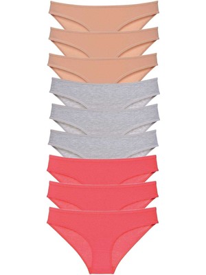 Store Mania Ieg™ 9 Adet Süper Eko Set Likralı Kadın Slip Külot Ten Gri Fuşya