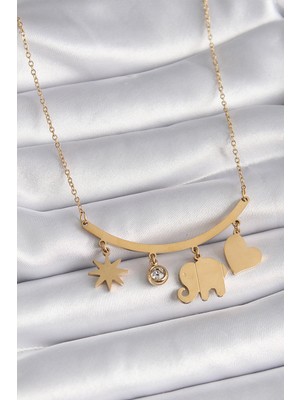 Store Mania Ieg™ 316L Çelik Gold Renk Fil Figür Zirkon Taş Detay Kadın Kolye