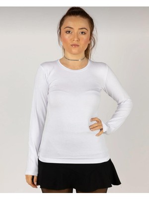 Urban Bold Kadın Uzun Kollu Beyaz Likralı Bisiklet Yaka Body