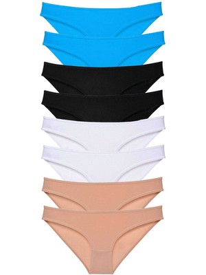 Store Mania Ieg™ 8 Adet Süper Eko Set Likralı Kadın Slip Külot Siyah Ten Beyaz Mavi