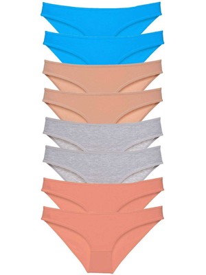 Store Mania Ieg™ 8 Adet Süper Eko Set Likralı Kadın Slip Külot Ten Gri Pudra Mavi