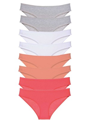 Store Mania Ieg™ 8 Adet Süper Eko Set Likralı Kadın Slip Külot Gri Beyaz Pudra Fuşya