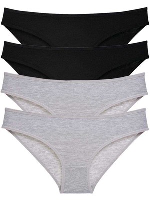 Store Mania Ieg™ 4 Adet Süper Eko Set Likralı Kadın Slip Külot Siyah Gri