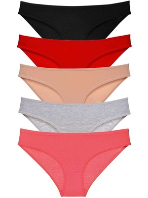 Store Mania Ieg™ 5 Adet Süper Eko Set Likralı Kadın Slip Külot Siyah Kırmızı Ten Gri Fuşya