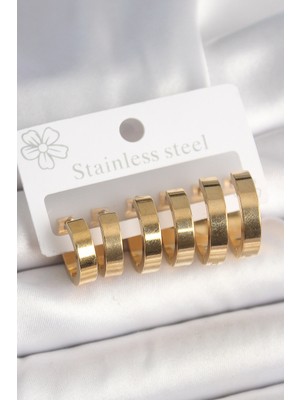 Store Mania Ieg™ 316L Çelik Gold Renk Halka Model Kadın Küpe Seti