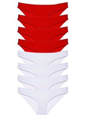Store Mania Ieg™ 8 Adet Süper Eko Set Likralı Kadın Slip Külot Kırmızı Beyaz