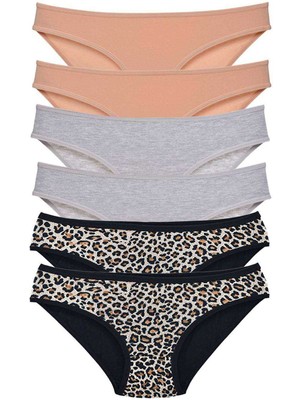 Store Mania Ieg™ 6 Adet Likralı Kadın Slip Külot Leopar Ten Gri