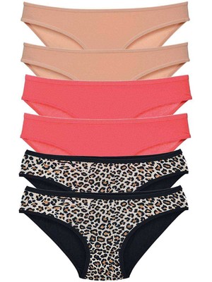 Store Mania Ieg™ 6 Adet Likralı Kadın Slip Külot Leopar Ten Fuşya