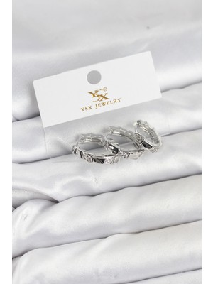 Store Mania Ieg™ Pirinç Gümüş Renk Zirkon Taşlı Halka Yılan Model Ysx Trio Küpe Seti