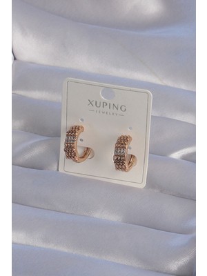 Store Mania Ieg™ Xuping Rose Renk Zirkon Taşlı Işlemeli Halka Küpe