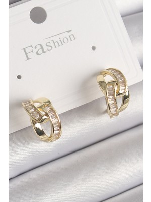 Store Mania Ieg™ Pirinç Gold Renk Zirkon Taşlı Zincir Model Kadın Küpe