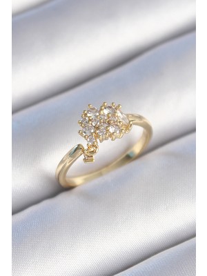 Store Mania Ieg™ Pirinç Gold Renk Zirkon Taşlı Kadın Yüzük