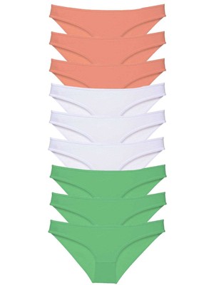 Store Mania Ieg™ 9 Adet Süper Eko Set Likralı Kadın Slip Külot Pudra Beyaz Yeşil