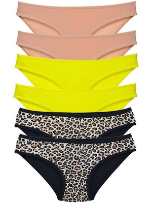 Store Mania Ieg™ 6 Adet Likralı Kadın Slip Külot Leopar Ten Sarı