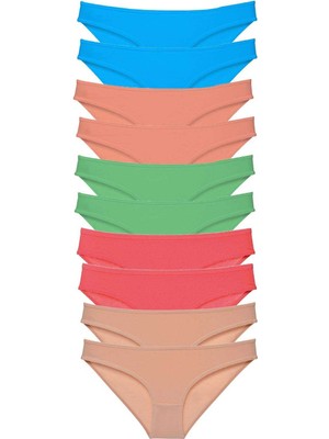 Store Mania Ieg™ 10 Adet Süper Eko Set Likralı Kadın Slip Ten Pudra Yeşil Fuşya Mavi